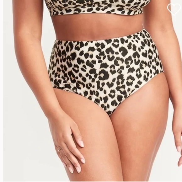 2pc Cheetah V-Neck Cropped Tankini & Matching High Waisted Bottoms - Small - Picture 2 of 6